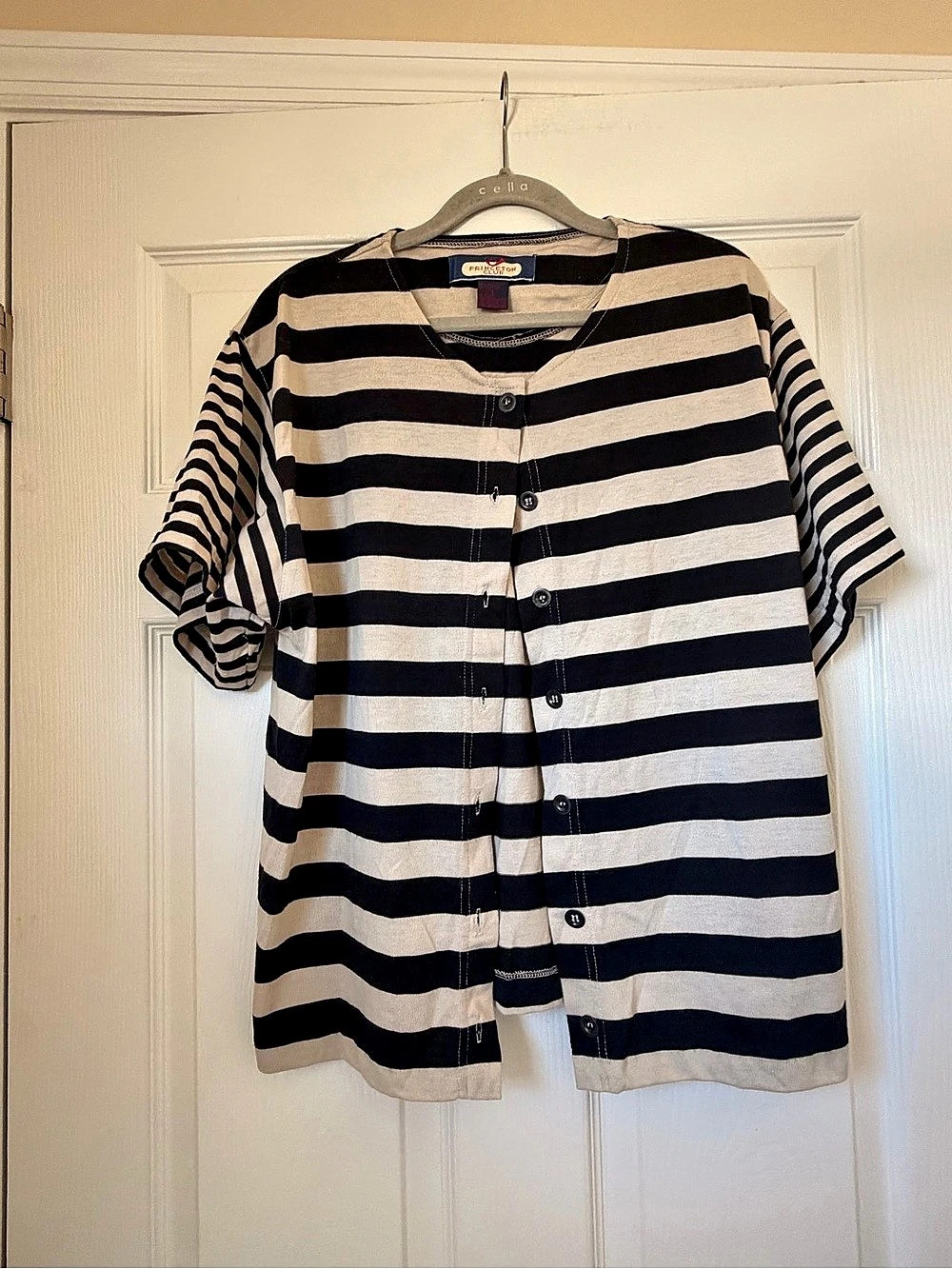 Vintage Princeton Club Short Sleeve Striped Button Front Top Size Large